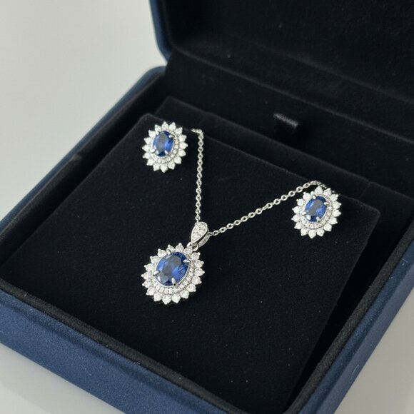 Gem Up LA: Future-Forward Lab Grown Blue Sapphire Set | Necklace + Earrings - Picture 1 of 6